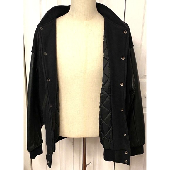 Vtg LAMASZ Wool Bomber Jacket Men's XL Black Leather Fox Sports TV Rocky Mtn - Picture 6 of 9